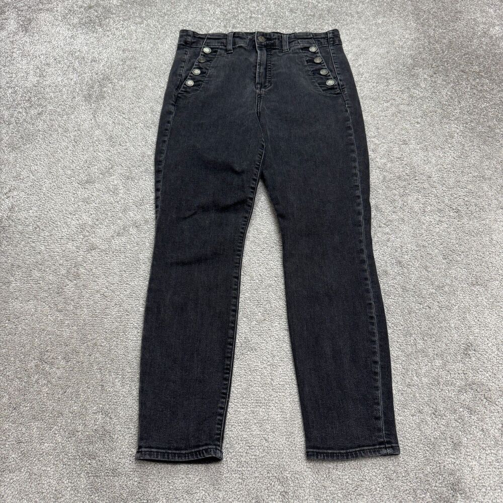 Gap Denim True Skinny High Rise Jeans Womens 29/8R Black Sailor Button Stretch
